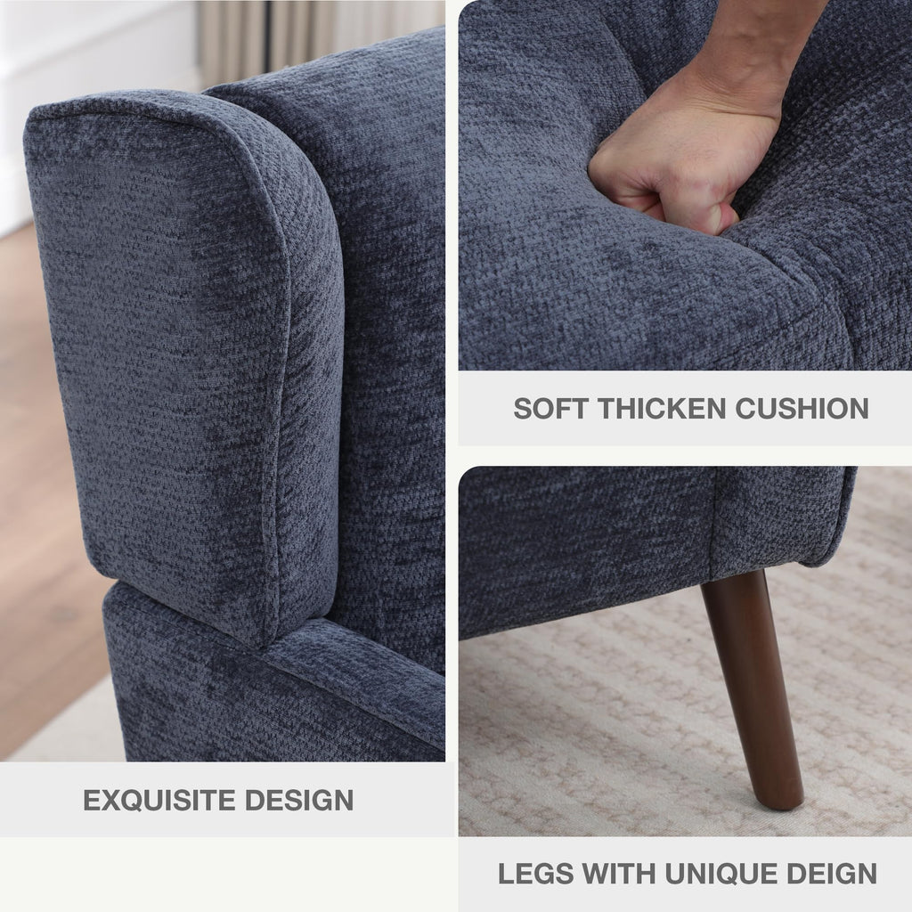 Accent Chair, Mid Century Modern Wingback Chair, Upholstered Fabric Armchair with Lounge Seat and Wood Legs
