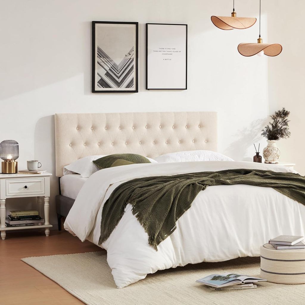Tufted Upholstered Headboard Queen, Solid Wood Head Board with Durable Metal Legs, Adjustable Height Bed headboard