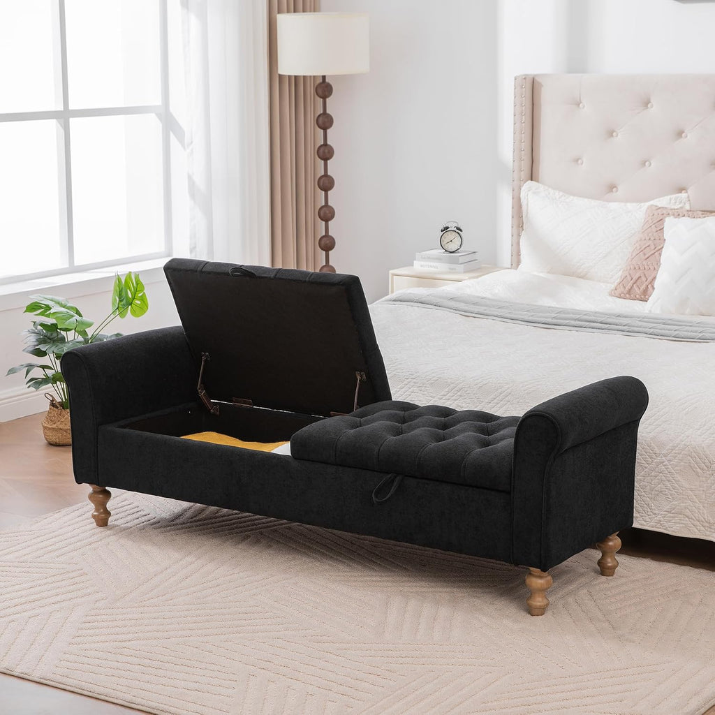 65.7" End of Bed Storage Bench King Size Entryway, Black | Ottoman with storage , tufted upholstered ottoman bench