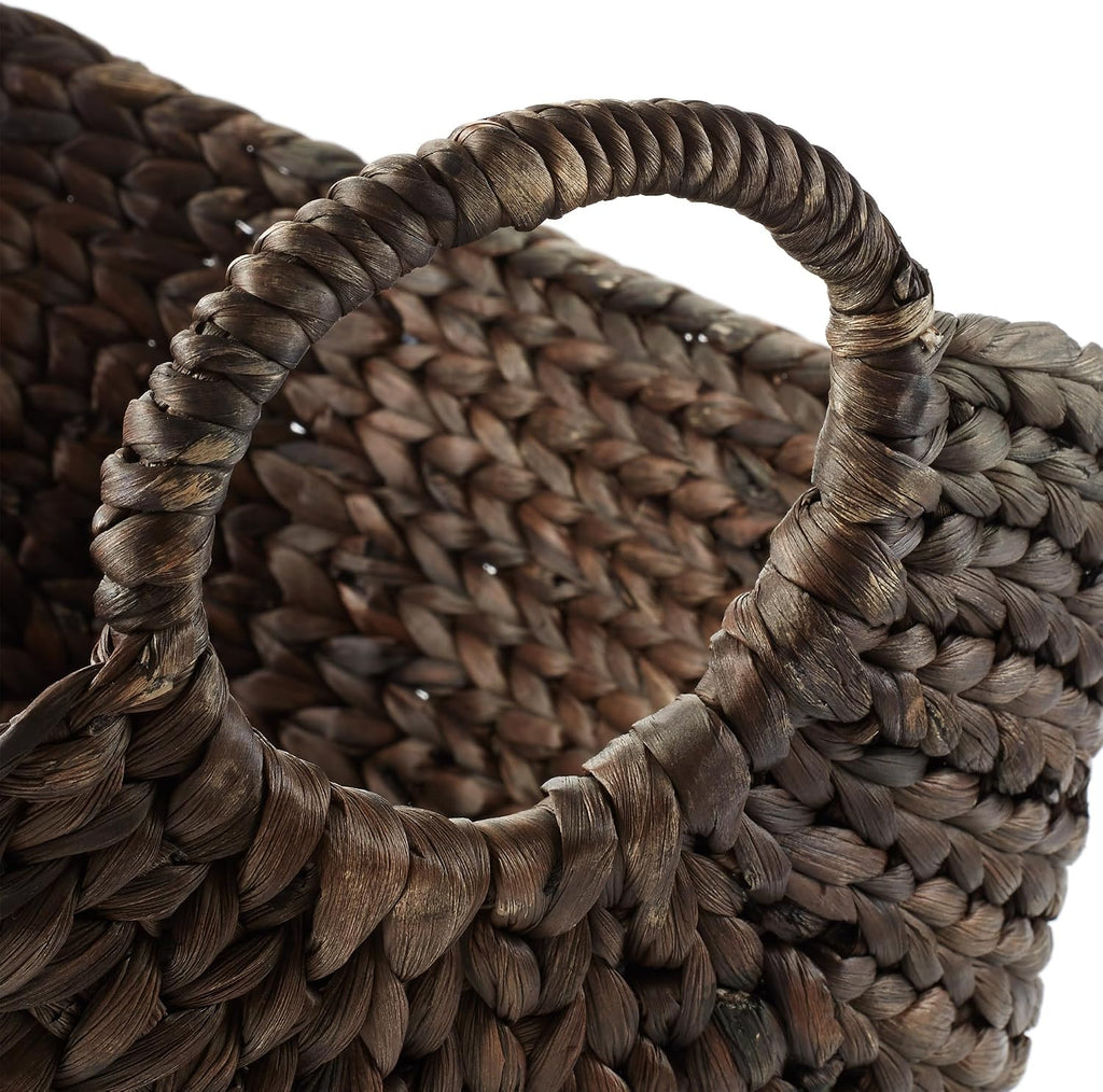 Set of 3 Multipurpose Boat Baskets with Handles - Espresso, Woven Water Hyacinth Storage Organizers for Throw