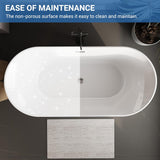 59 inch Acrylic Oval Rim Freestanding Bathtub, Full White, Comfort Soaking Tub for Home Spa & Muscle Recovery, Pop-Up