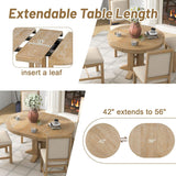 Farmhouse Expandable Round Dining Table, 42 to 56 Inch Vintage Solid Wood Kitchen Table with Removable Oval Leaf