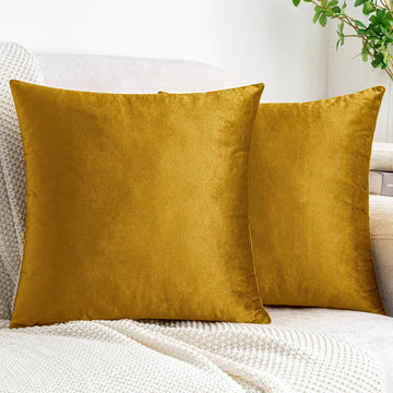 Dark Gold Throw Pillow Covers Velvet 20x20 Inch Pack of 2