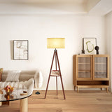 Tripod Floor Lamp, Mid Century Wood Standing Lamp, Modern Design Shelf Floor Lamp