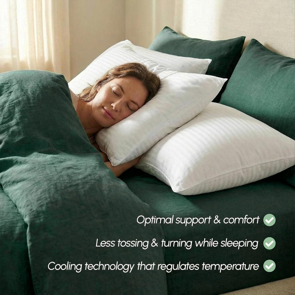 100% Cotton Shell Stripe Standard/Queen Size Set of 2 Pillows, Super Plush Cooling Gel Filling Hotel Quality Down