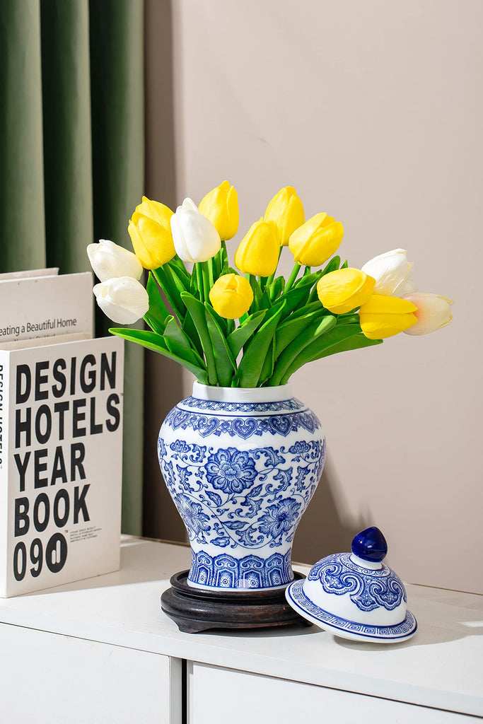Blue and White Ginger Jars Décor, Small Chinoiserie Porcelain, Good Ideal for Room, Office Decoration, 9.8" H