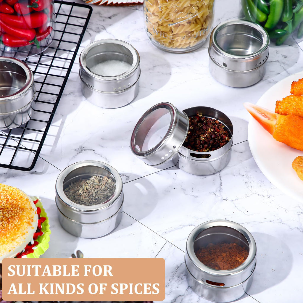8 Pack Magnetic Spice Jars for Refrigerator, 3 oz Spice Tins Set