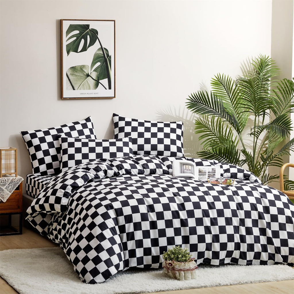 Black White Plaid Comforter Black Checkerboard Grid Bedding