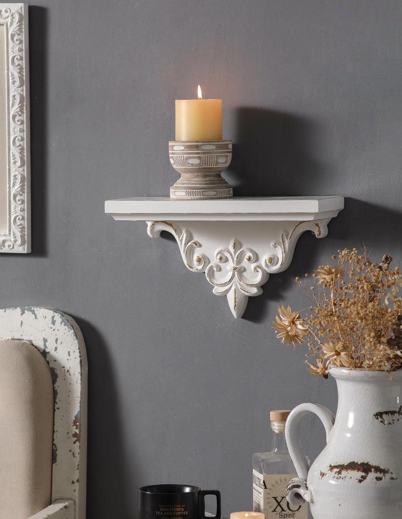 French Wooden Shelf for Wall, 14 Inch Long Floating Shelf