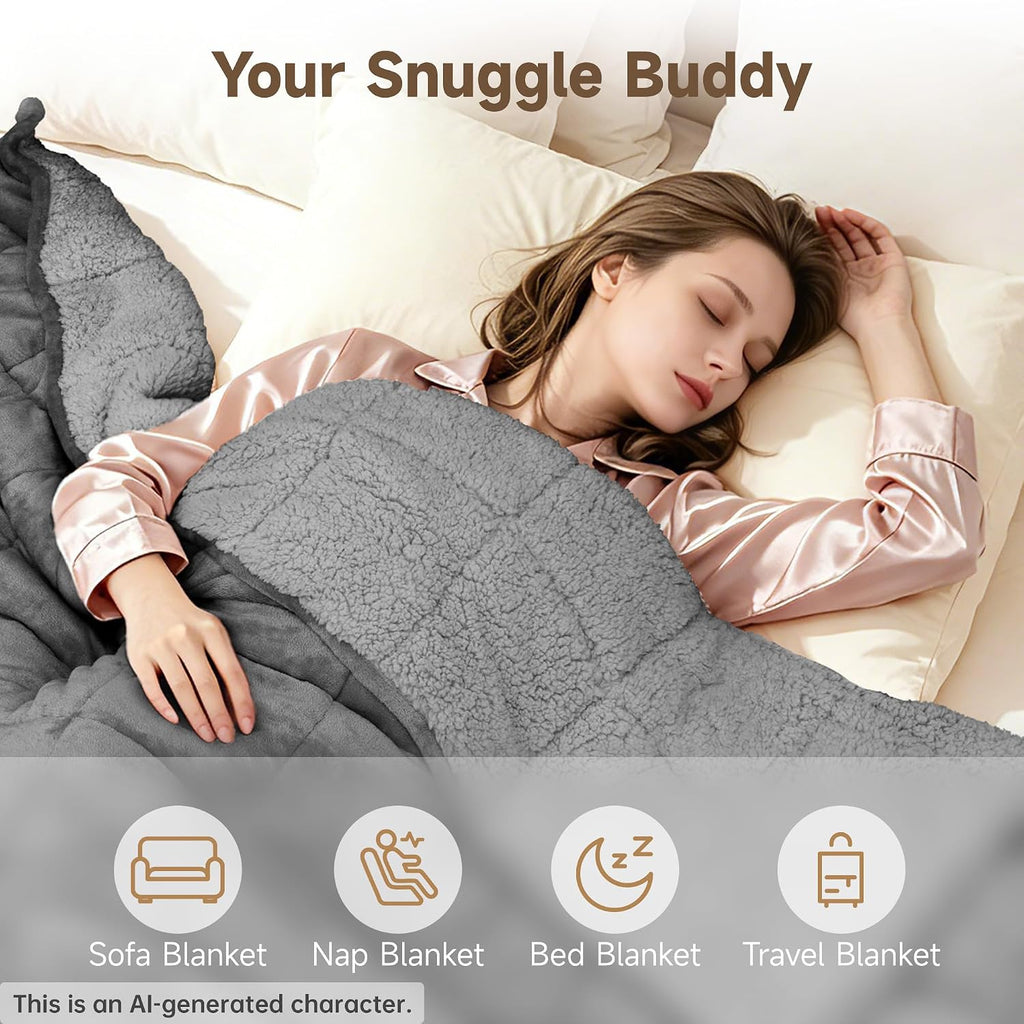 Weighted Blanket 15 lbs for Adults, Grey, Queen 60 x 80 Inches | Soft Warm Heavy Blanket, Glass Beads, Cozy