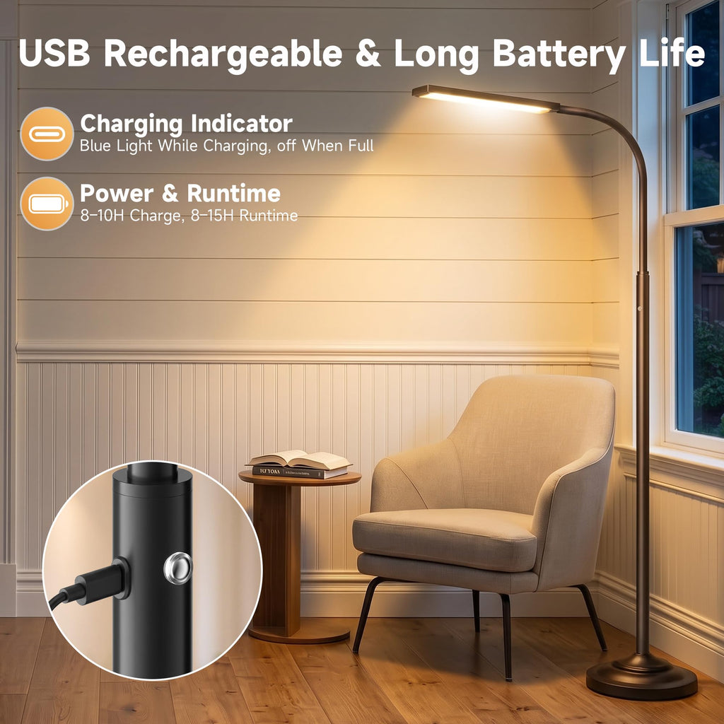 Cordless Floor Lamp Rechargeable LED Lamp with Touch Control, 15W, 7800mAh