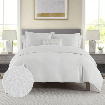 Textured Duvet Cover Set, White, Faux Cotton, 3 Piece