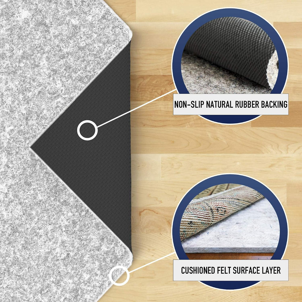 2'6" x 8', Non-Slip Felt and Rubber Rug Pad (1/4" Thick), Protects Your Floors, Low-VOC, 100% Made in the USA, 2-Year - Set of 20