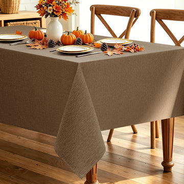 Faux Linen Farmhouse Table Cloth 60"x144" for 10 ft Rectangle Table, Coffee Waterproof Outdoor Washable Tablecloth
