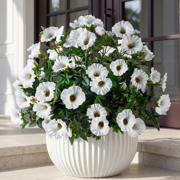 White Artificial Morning Glory Flowers for Outdoor Planters, UV Resistant Silk Faux Flowers for Hanging Basket, Porch