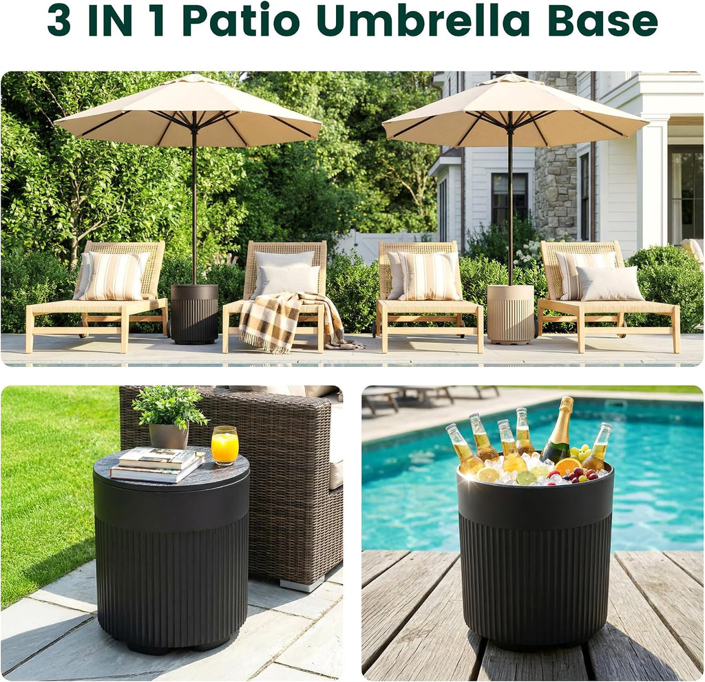 90lb Patio Umbrella Base, Outdoor Umbrella Base Water Filled Stand, 3-in-1 Umbrella Base Table with Hole