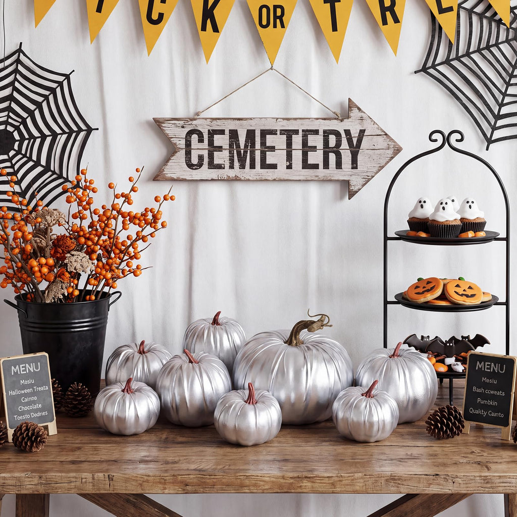 8 Pcs Fake Silver Leather Pumpkins Artificial Pumpkin Decoration