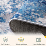 5x7 Washable Modern Abstract Area Rug, Soft Non-Slip Carpet for Living Room Bedroom Blue Grey