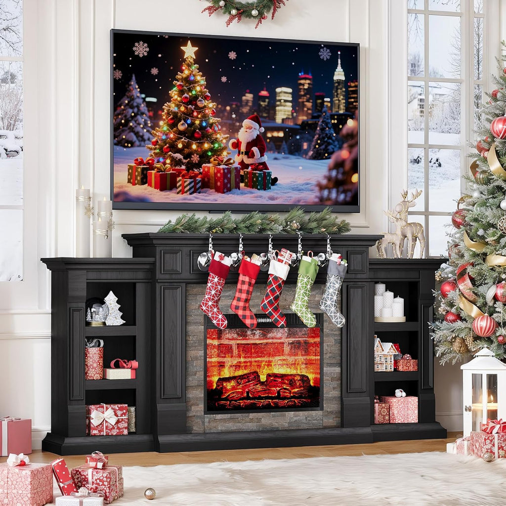 72" Electric Fireplace with Mantel, Fireplace TV Stand for TVs Up to 80 Inch, Modern Entertainment Center with