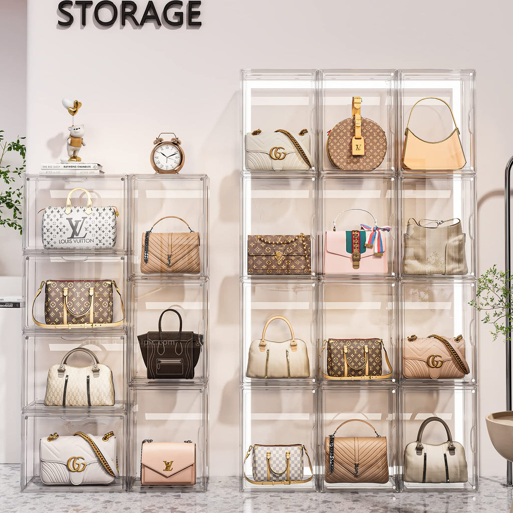 Clear Purse Organizer for Closet, 5 Pack Handbag Storage Organizer, Acrylic Display Case for Collectibles , Stackable