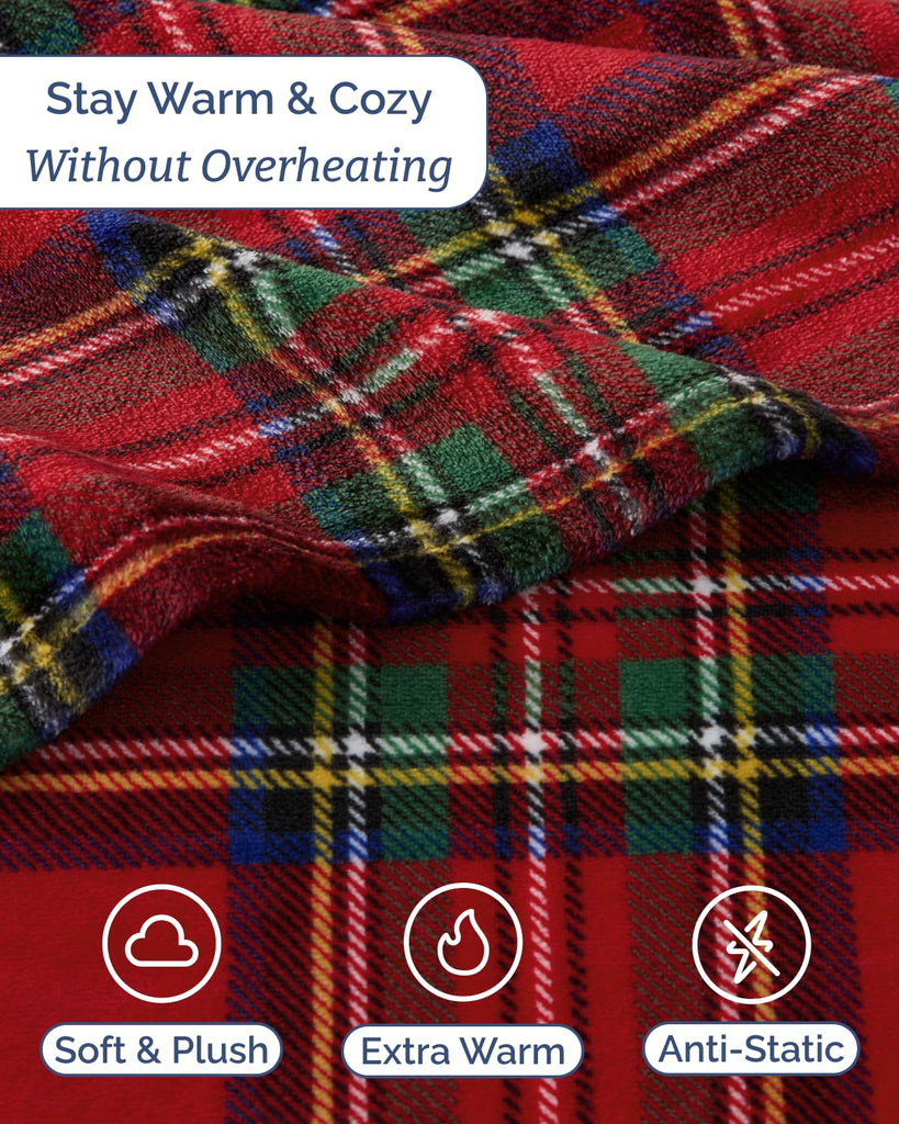 Fleece Sheets Twin Size Set - 3-Piece Velvet Flannel Sheet Set - Tartan