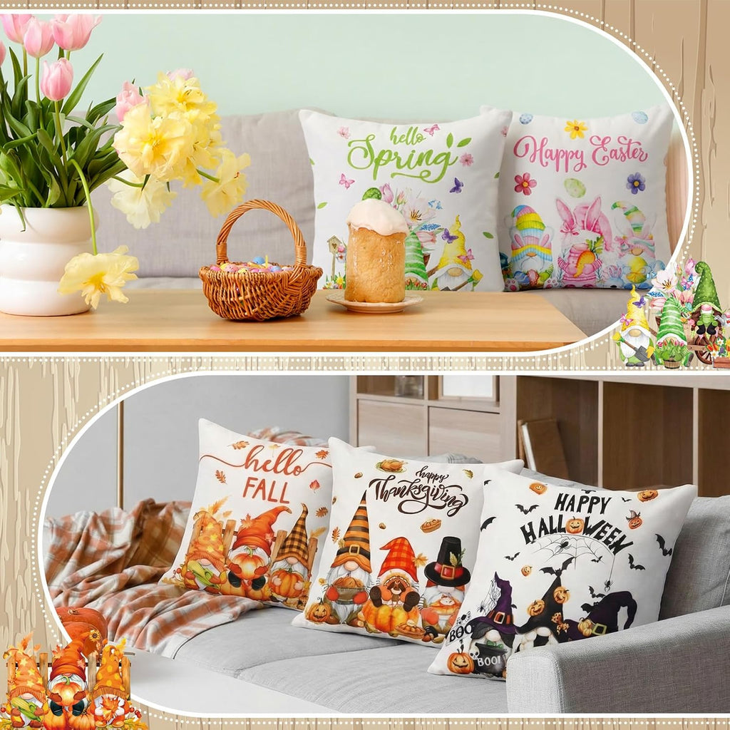 Seasonal Pillow Covers 18 x 18 Inch Holiday Pillow Covers Winter Valentines Spring Pillowcase Gnome Pillowcase - Set of 12