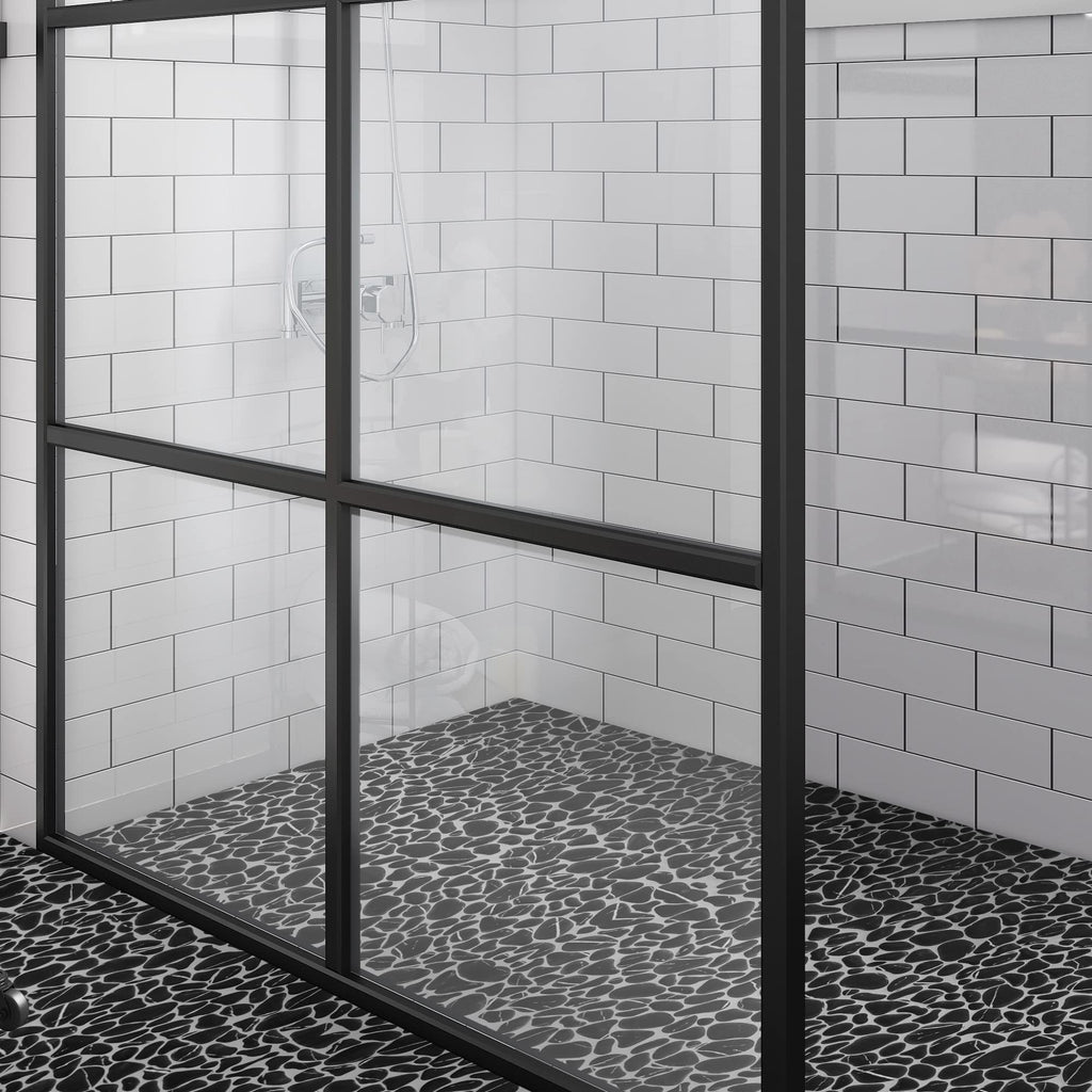 10-Sheet for Shower Floor Border Kitchen Bathroom Backsplash, Black Marquina Recycled Glass Marble Stone Looks Wall