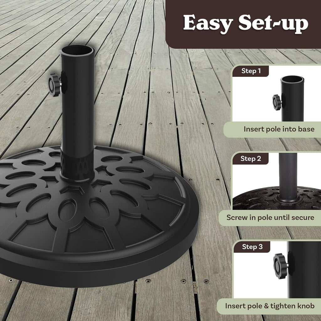 Umbrella Base - Heavy-Duty 19lbs Weighted Outdoor Stand Table, Tilt, and Lightweight Freestanding Umbrellas by (Black)