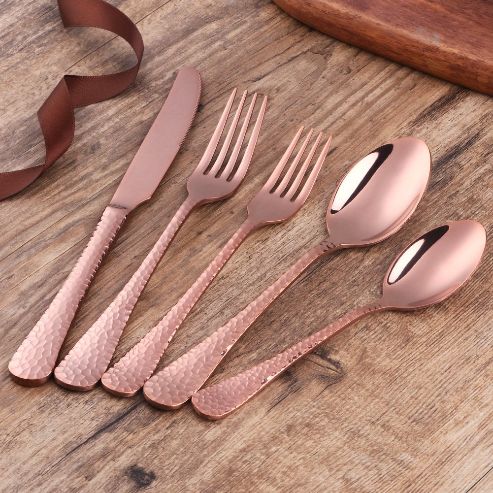 5-Piece Rose Gold Silverware Flatware Set Service for 1 Stainless Steel Cutlery Set Include Dinner Knife Table Fork