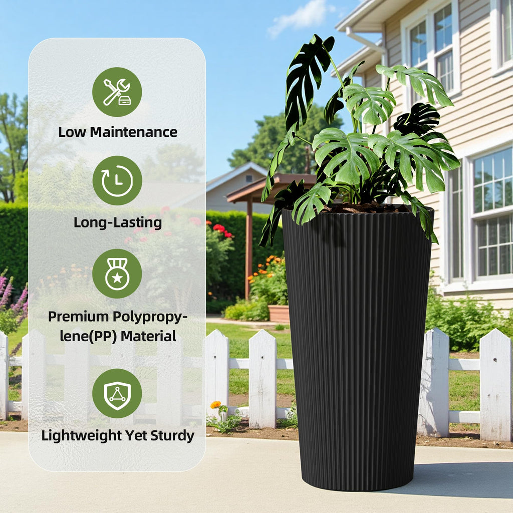 24" Tall Planters for Outdoor Plants Set of 2 - Round Black