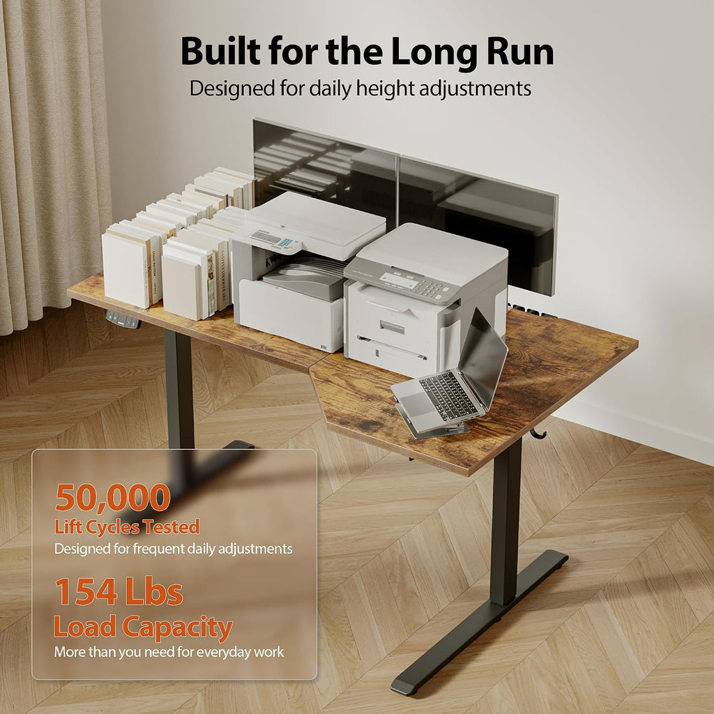 55 x 32 Inch Corner L Shaped Electric Standing Desk, Rustic Brown | Electric Height Adjustable, L-shape Workspace