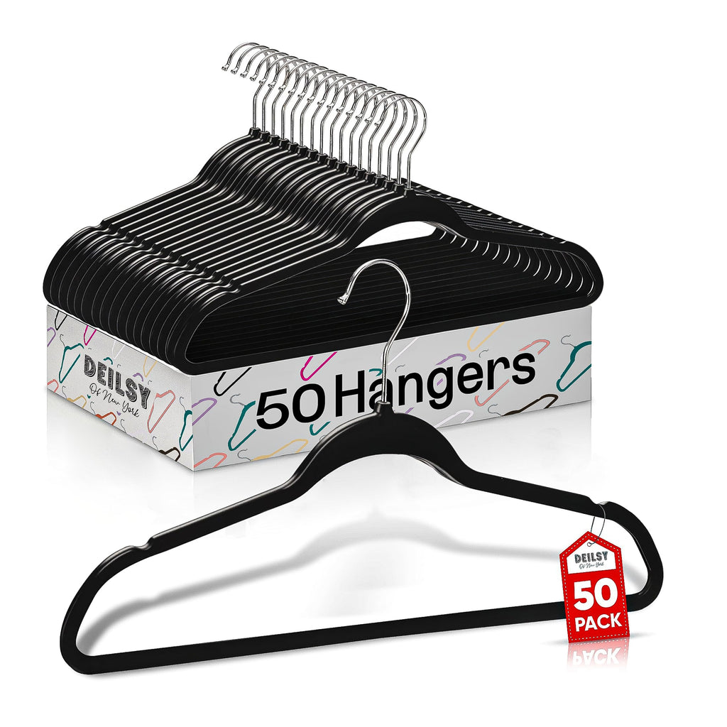 TM Non-Velvet Black Plastic Hangers Slim Hangers 50 Pack for Closet
