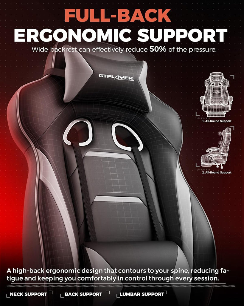 Gaming Chair for Adults, Big and Tall 350LBS Heavy Duty Office Chair, Ergonomic High Back Lumbar Support and Recliner
