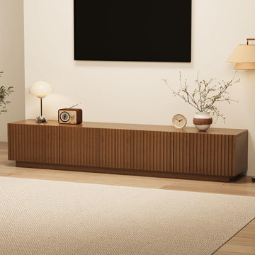 86.61" Mid Century TV Stand, Walnut Fluted Entertainment Center for 85" TV