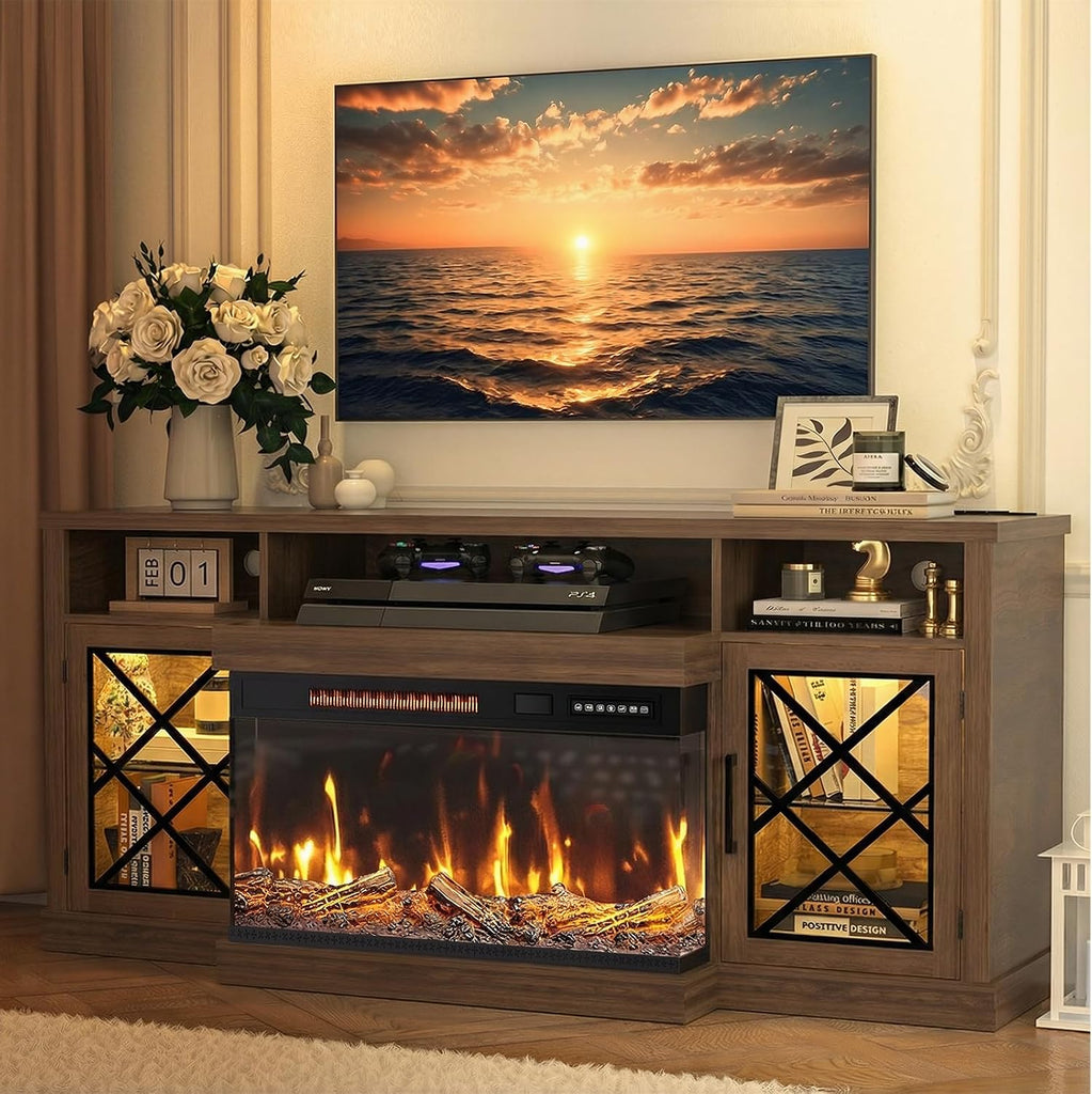 Fireplace TV Stand for TVs up to 75", 3-Sided Electric Entertainment Center with 30" LED Fireplace, Media Console