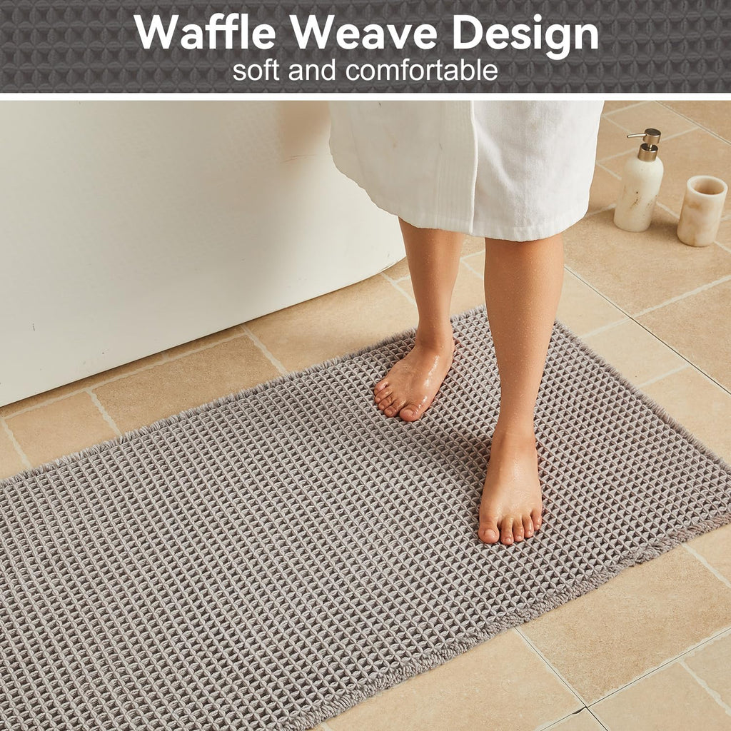 Waffle Bath Mat, Boho Bathroom Rugs Non Slip, 20x30 Light Grey