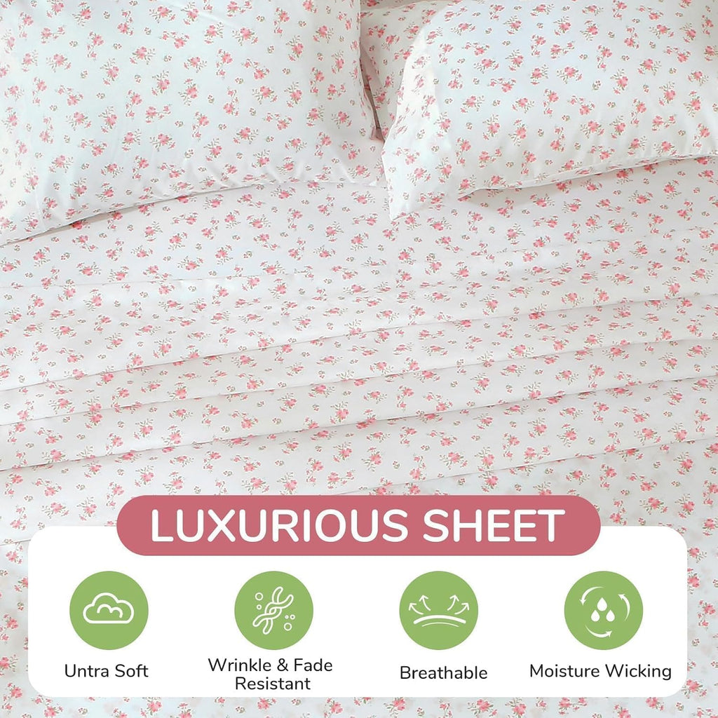 Queen 4 Piece Sheet Set, Soft Breathable Bed Sheet Set for Bedroom with Deep Pocket Up to 16", Wrinkle-Free & Cooling