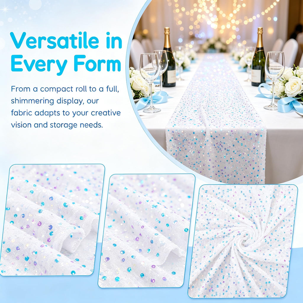 Iridescent White Velvet Fabric 1 Yard, Stretch Sequin Fabric by the Yard