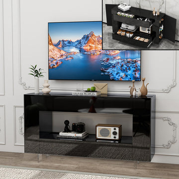 TV Cabinet up to 55 inch with Conceals Storage, High Gloss, Black