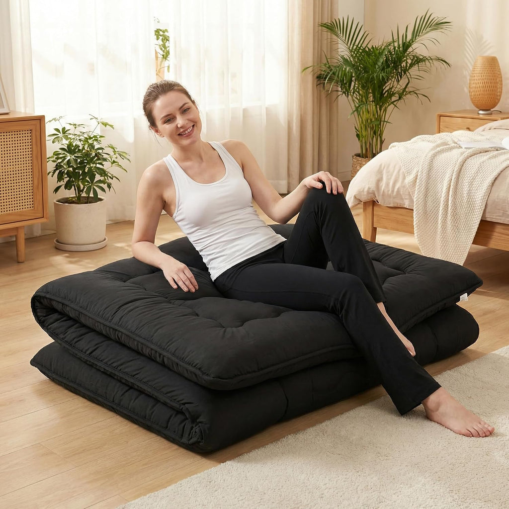 Japanese Floor Mattress, 4" Thick Futon Mattress, Black