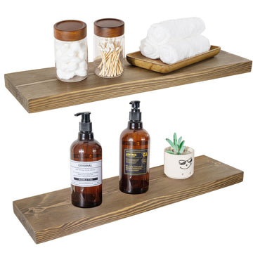 30 inch Walnut Floating Shelves for Wall Set of 2, High End Solid Real Wood 30 in Floating Shelf, Rustic Wooden Wall