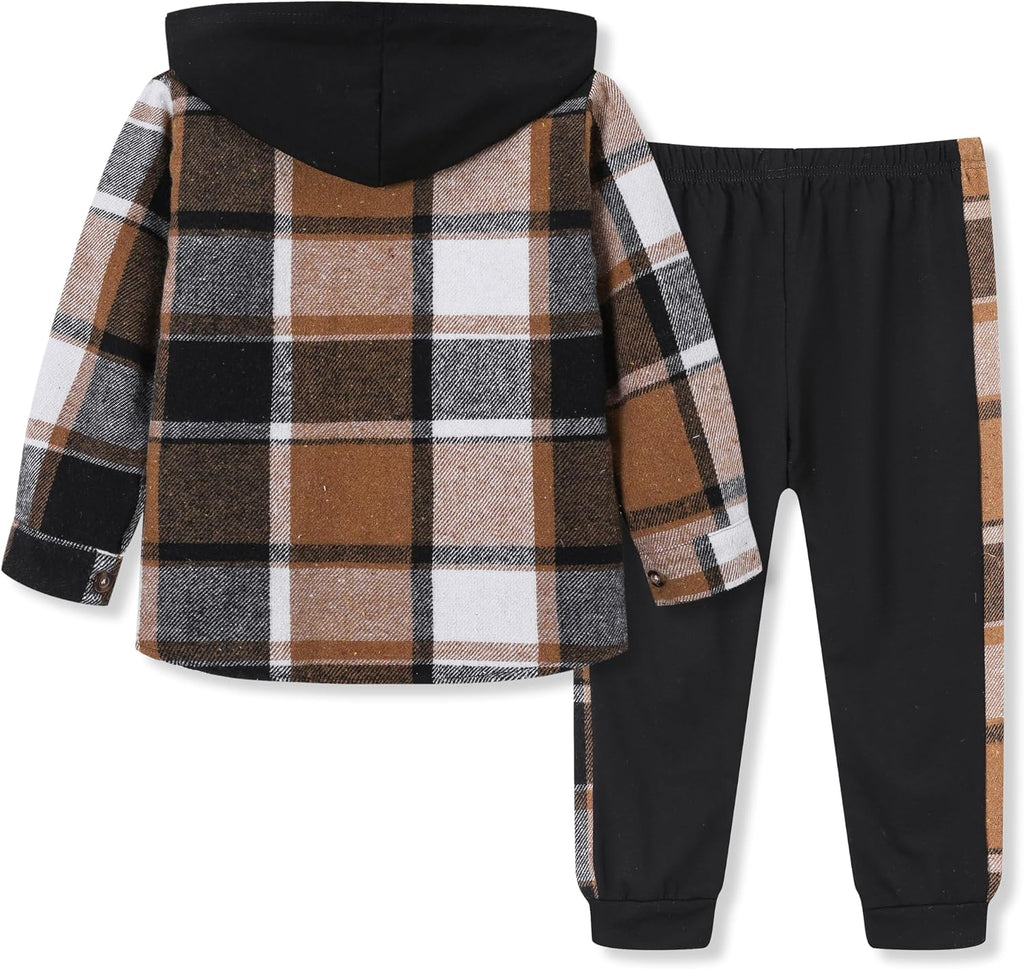 Toddler Baby Boy Clothes Plaid Long Sleeve Hoodie Sweatshirt + Pants 2pcs Boys Outfit Set