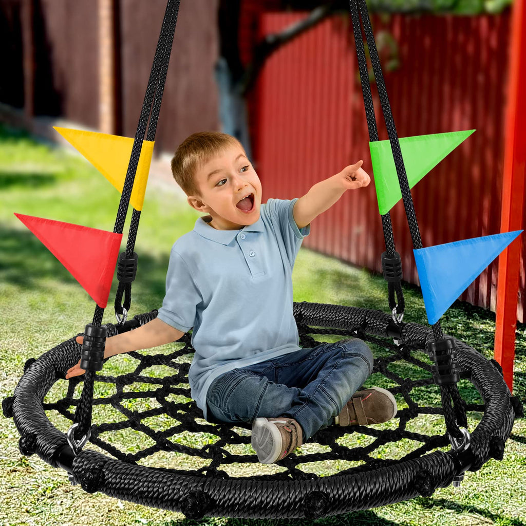 Spider Web Platform Swing, Outdoor Saucer Net Swings, 900D Oxford for Kids & Adults - Backyard Round Swing with Rope