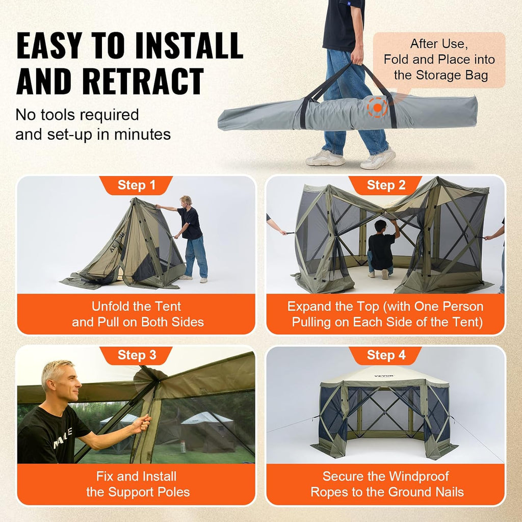 12x12ft Pop Up Gazebo Tent with Mosquito Netting, 6 Removable Wind Panels & 2 Mesh Windows
