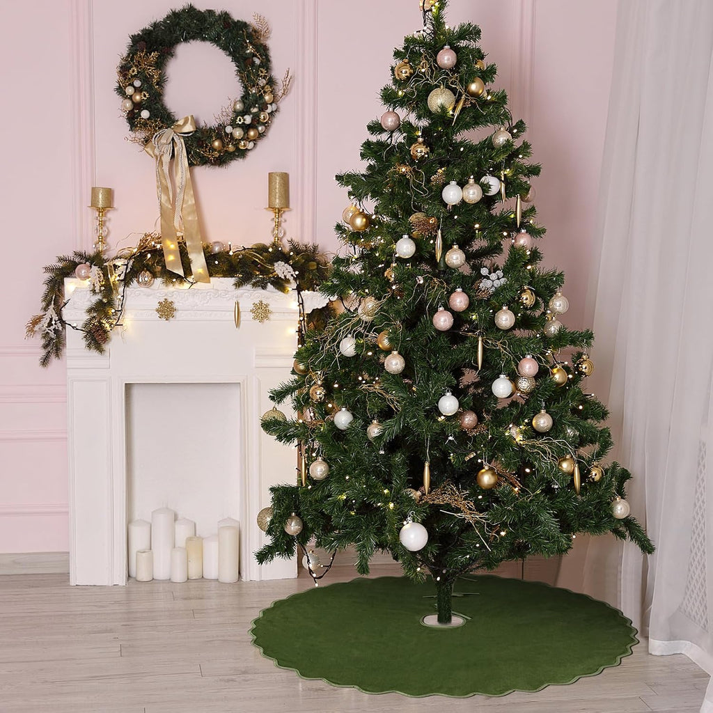 Green Christmas Tree Skirt 48 Inch Velvet Tree Skirts