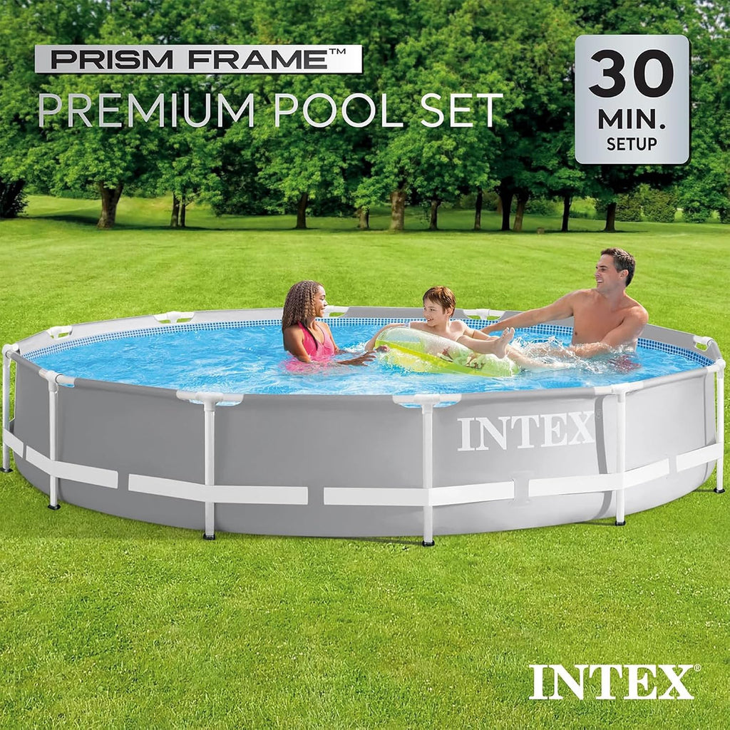 Prism Frame 12ft x 30in Round Above Ground Swimming Pool Set Bundle | 26711EH - 530 GPH Cartridge Filter Pump and