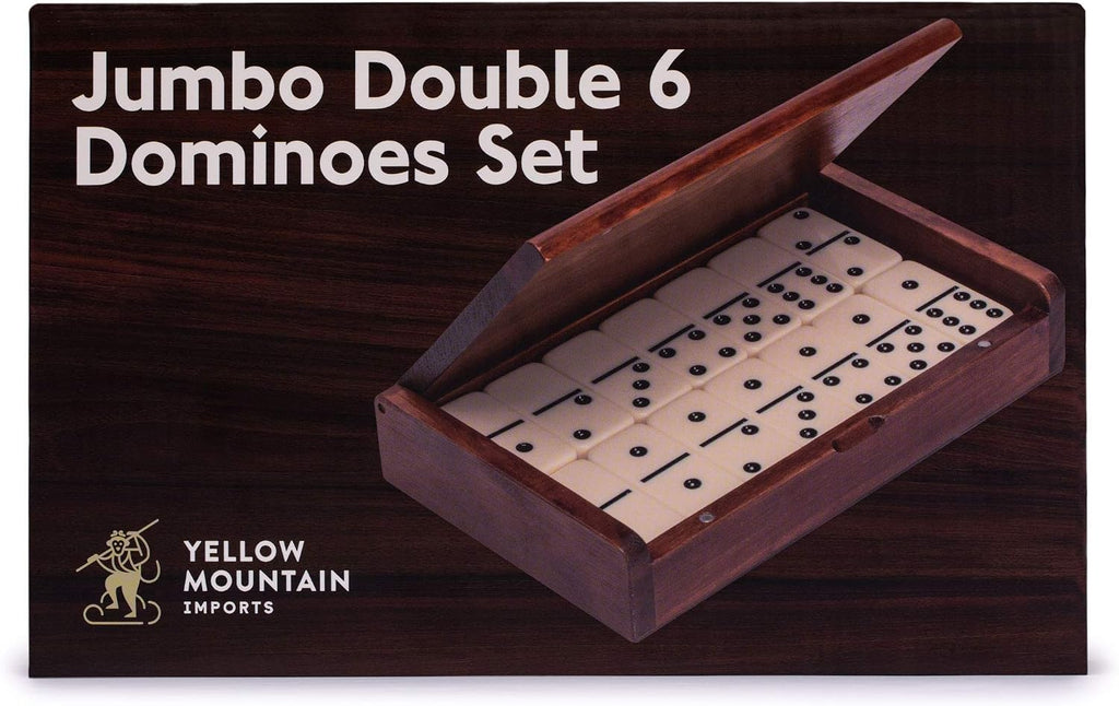 YMI Double 6 Dominoes Set with Dark Oak Wood Case - Set of 28