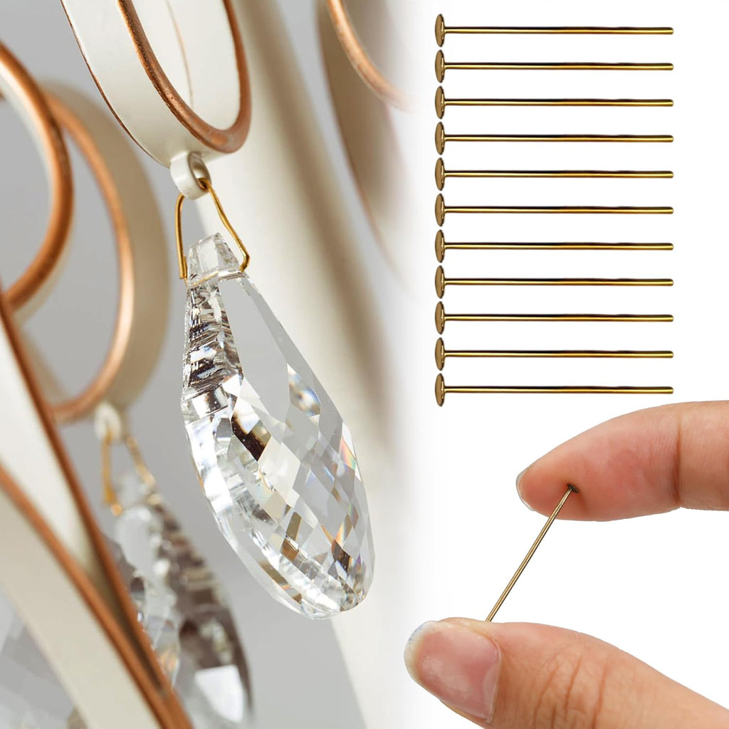 100pcs 1"/ 26mm Antique Chandelier Pins, Flat Head Pin Replacement Parts Crystal Hooks Straight Pins to Hanging Prism