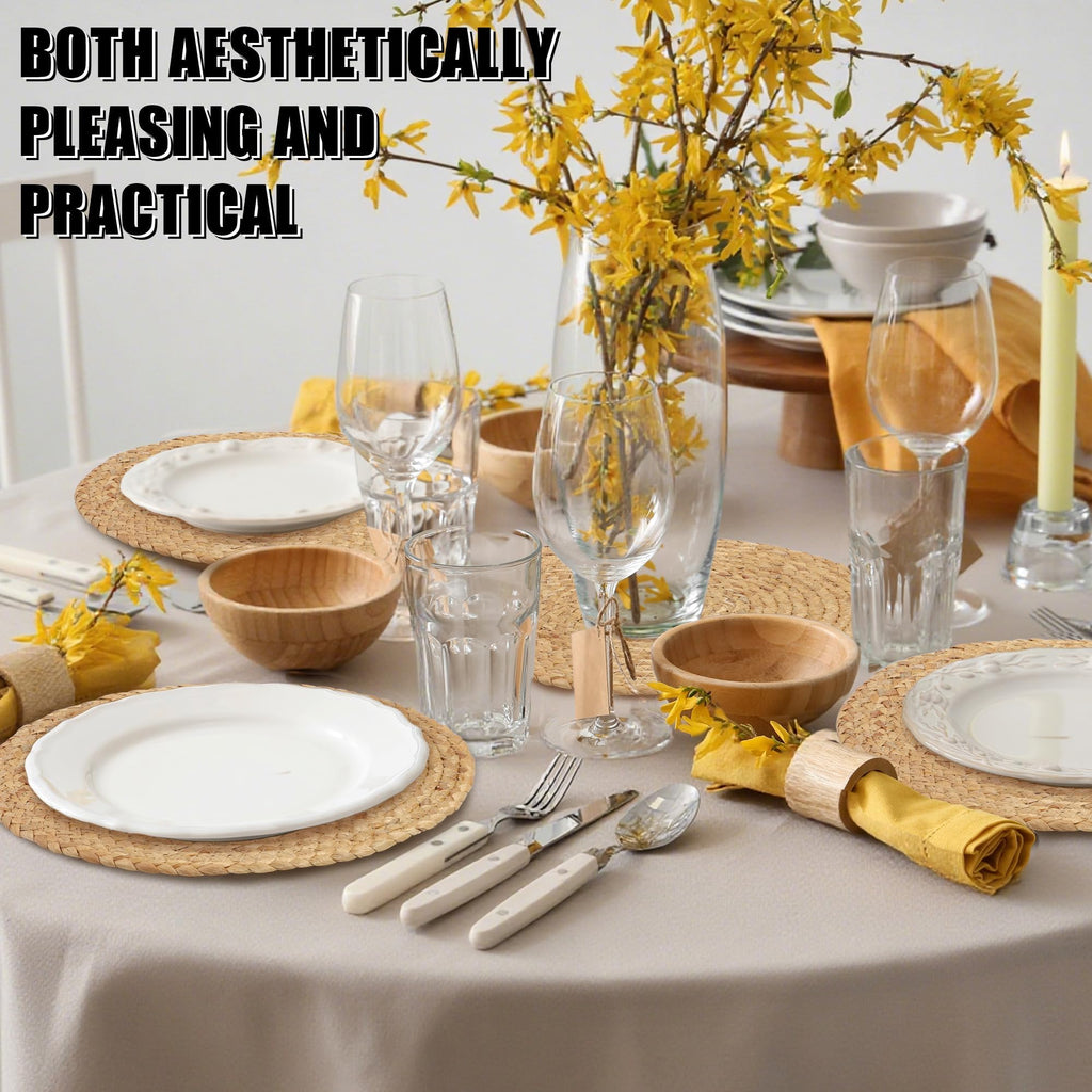 Set of 24 Round Woven Placemats 12-Inch Natural Water Hyacinth Plant Placemats Hand-Woven Boho Rattan Placemat Wicker