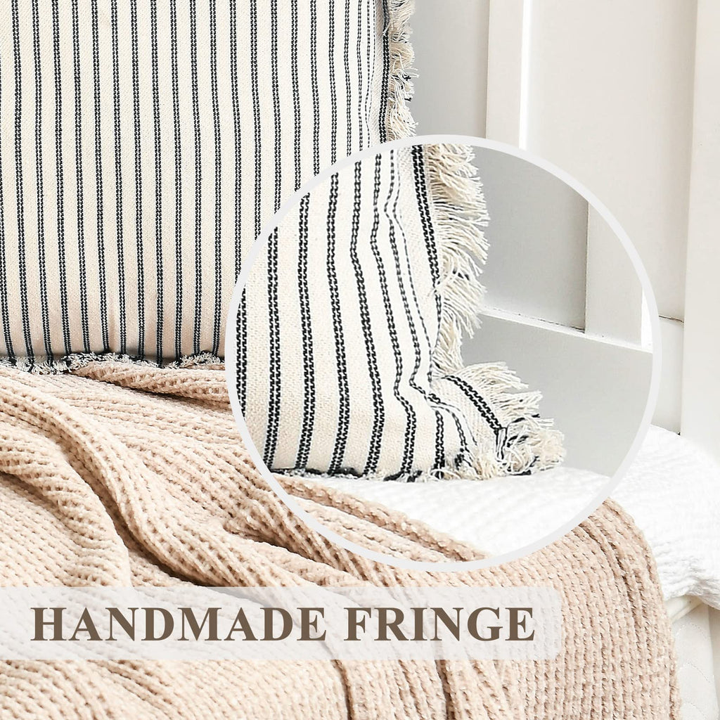 Throw Pillow Covers 26x26 Set of 2 Striped Pillow Covers with Fringe Chic Cotton Decorative Euro sham Pillows Square